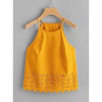 Racer Back Laser Cut Halter Top (Color : Yellow, Size : X-Small)
