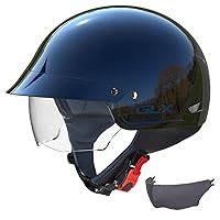 GLX M14 Cruiser Scooter Motorcycle Half Helmet with Free Tinted Retractable Visor DOT Approved (Black, Large)