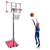 Portable Basketball Hoop,5.5-7FT Adjustable Basketball Goal System, Kids Basketball Stand Freestanding for Indoor Outdoor w/Steel Frame Backboard, Removable Fillable Base