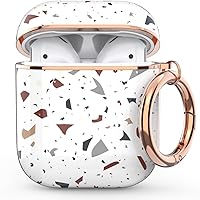 for AirPod Case, Flower AirPods Hard Case Cover with Keychain for Women Men, AirPod 1st & 2nd Generation case (White Marble)