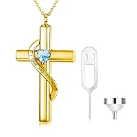 Crystal Cross Necklace for Ashes, Sterling Silver I Love You Forever Birthstone Cross Urn Necklaces for Ashes Keepsake Cremation Jewelry for Pet Human Ashes