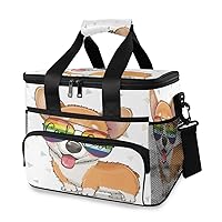 ALAZA Cool Cartoon Cute Puppy Corgi with Sun Glasses Large Cooler Bag Lunch Box Leakproof for Outdoor Travel Hiking Beach