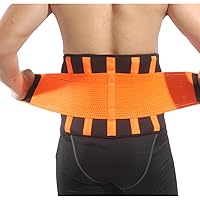 Upgraded Back Brace Lumbar Support Belt for Lower Back Pain Relief, Adjustable Flexible Waist Trainer Belt, Sport Girdle for Gym (Orange)