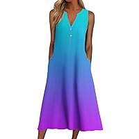 Summer Dress for Women Casual Loose Sundress Swing Dress V Neck Sleeveless Beach Maxi Dresses Tank Flowy Long Dresses