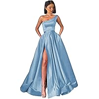 Women's One Shoulder Prom Dresses Long Ball Gown High Slit Satin Corset Formal Gowns Evening Dress