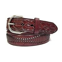 Western Full Grain Brown Leather Belt 100% Solid Leather Tooled, Braided, and Oil Tanned with Cowboy Rodeo Designs