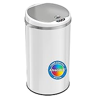 iTouchless 8 Gallon Touchless Sensor Trash Can with Odor Filter System, 30 Liter Round White Steel Garbage Bin, Perfect for Home, Kitchen, Office