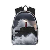 Lighthouse In Storm Print Backpack For Women Men, Laptop Bookbag,Lightweight Casual Travel Daypack