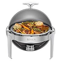 ROVSUN Chafing Dish Buffet Set,6 Quart Roll Top Stainless Steel Chafer, NSF Round Set with Food Pan, Water Pan and Fuel Holders, for Wedding, Parties, Banquet, Catering Events