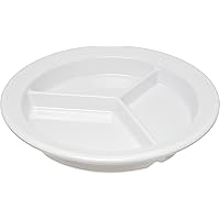 Carlisle FoodService Products Dallas Ware Plastic Divided Plate Reusable Portion Plate with 3 Compartments for Hospitals, Schools, and Home, Melamine, 9 Inches, White, Medium (Pack of 24)