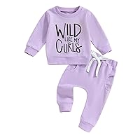 Toddler Baby Girl Clothes Sweatsuit Wild Like My Curls Toddler Sweatshirt Solid Long Pants Fall Winter Outfit