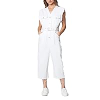 [BLANKNYC] womens Sleeveless Belted White Denim Jumpsuit, Stylish & Designer ClothingJumpsuit