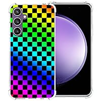 Phone Case for Samsung Galaxy S23 FE 5G, Colorful Black Grid Plaid Regular Lattice Checkered Checkerboard Cute Shockproof Protective Anti-Slip Soft Clear Cover Shell