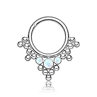 Premium Body Jewelry - Titanium Segment Ring with Three Bezel Set and Beads