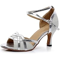 Heeled Sandals for Women Women' s Latin Dance Shoes, Salsa Party Wedding Ballroom Dancing Shoes (Color : Silver 6cm, Size : 4.5 UK)
