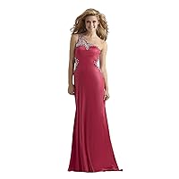 Clarisse One Shoulder Stretch Jersey Beaded Bridesmaid and Prom Dress 2381 Strawberry