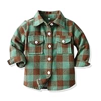 AWIBMK Boys Girls Flannel Shirt Jacket Kids Long Sleeve Plaid Button Down Shacket Christmas Coat Top Fall Outwear Clothes