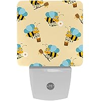 Cute Cartoon Worker Bee Mascots Night Light (Plug-in), Smart Dusk to Dawn Sensor Warm White LED Nightlights for Hallway Bedroom Kids Room Kitchen Hallway, 2 Packs