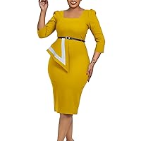 Womens Square Neck Work Bodycon Sheath Dress Classic Flattering Pencil Dress Business Cocktail Party