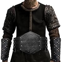 HiFeuer Viking Embossed Waist Armor with Medieval Brigandine Arm guards, Vintage Renaissance Faux Leather Norse Wide Belt and Mercenary Bracers for Larp Ren Faire