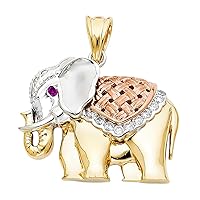 14k Yellow Gold White Gold and Rose Gold CZ Cubic Zirconia Simulated Diamond Elephant Pendant Necklace 33x27mm Jewelry for Women
