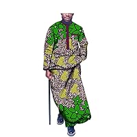 African Men Traditional Clothing Dashiki Outfit Print Outwear Long Coats Agbada Robe Plus Size
