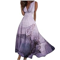 Boho Floral Dresses for Women Empire Waist Maxi Sundress Sleeveless V-Neck Dresses A-Line Evening Party Tank Dress