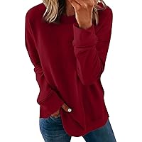 Women Crewneck Sweatshirts Casual Basic Pullover Solid Loose Fit Shirts Long Sleeve Tops Fall Fashion Outfits