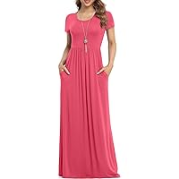 VIISHOW Women's Short Sleeve Loose Plain Maxi Dresses Casual Long Dresses with Pockets