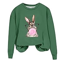 Women's Easter Day Bunny Printed Sweatshirt Funny Rabbit Crew Neck Happy Easter Long Sleeve Sweatshirt Tops