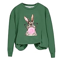 Ladies Spring/Summer Round Neck Easter Bunny Festival Happy Easter Printed Shoulder Drop Long Sleeved Top