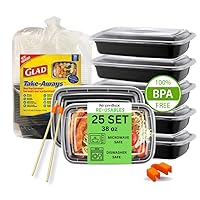 38oz 25pack Rectangular Food Container Pack of 25 | Meal Prep Containers w/t Lids, BPA Free, Stackable, Microwave/Dishwasher/Freezer Safe | Reusable Chopstick Helper Practice, Adult, Trainer