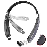 Foldable Bluetooth Headset, Lightweight Retractable Bluetooth Headphones for Sports&Exercise, Noise Cancelling Stereo Neckband Wireless Headset (with Carry case) (Gray Matte)
