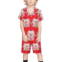Norwegian Folk Art Pattern Boy's Beach Suit Set Hawaiian Shirts and Shorts Short Sleeve 2 Piece Funny