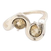 NOVICA Artisan Handmade Citrine Cocktail Ring .925 Sterling Silver Multi Stone India Gemstone Birthstone 'Sun Twin'