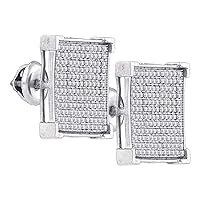 The Diamond Deal Sterling Silver Womens Round Diamond Square Cluster Stud Earrings 7/8 Cttw