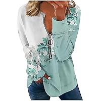 Fashion Casual Tops Women Sweatshirt Pullover Basic Quarter Zipper Long Sleeve Print Flowers Hoodie Casual Top