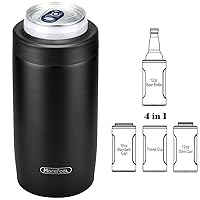 4-in-1 Skinny Can Cooler Double Wall Stainless Steel Insulated Can Holder, Works With 12 Oz Slim Can,Standard Cans,Beer Bottles & As Pint Cups(Black)