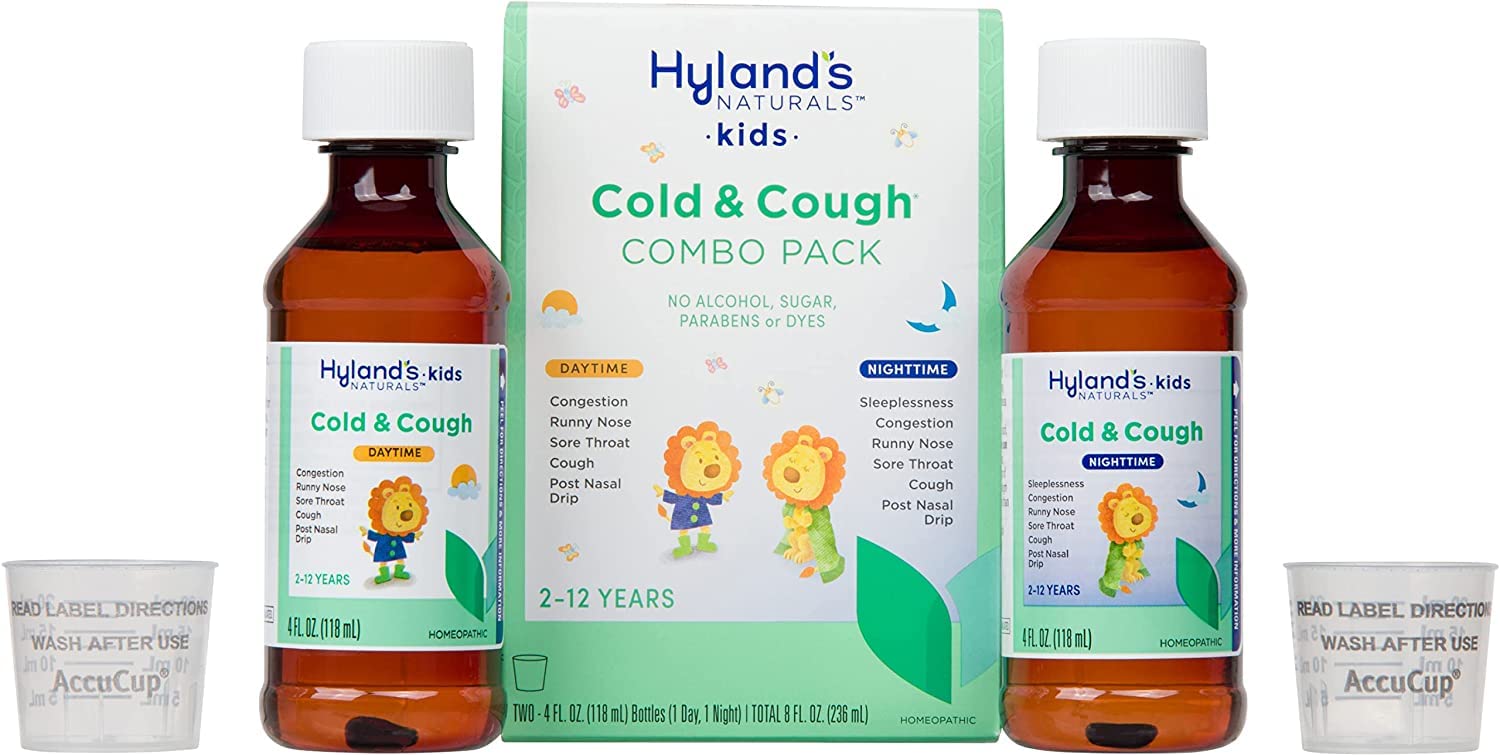 Hyland's Naturals Kids Organic Elderberry Plus Gummies + 4Kids Cold & Cough, Daytime (4 fl. oz.) & Nighttime (4 fl. oz.) Value Pack, Cough Syrup - 48 Vegan Kids Gummies + 8oz. Cold & Cough Syrup