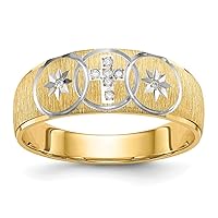 14k Ladies Prong set and Rhodium .03 Carat Diamond Trio Mens Wedding Band With Religious Faith Cross Size 10.00 Jewelry for Men