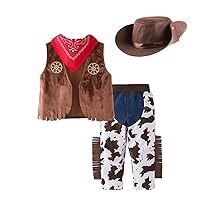 Dressy Daisy Baby Toddler Little Kids Boys Western Style Cowboy Halloween Costume Dress Up Party Outfit Set with Vest and Hat