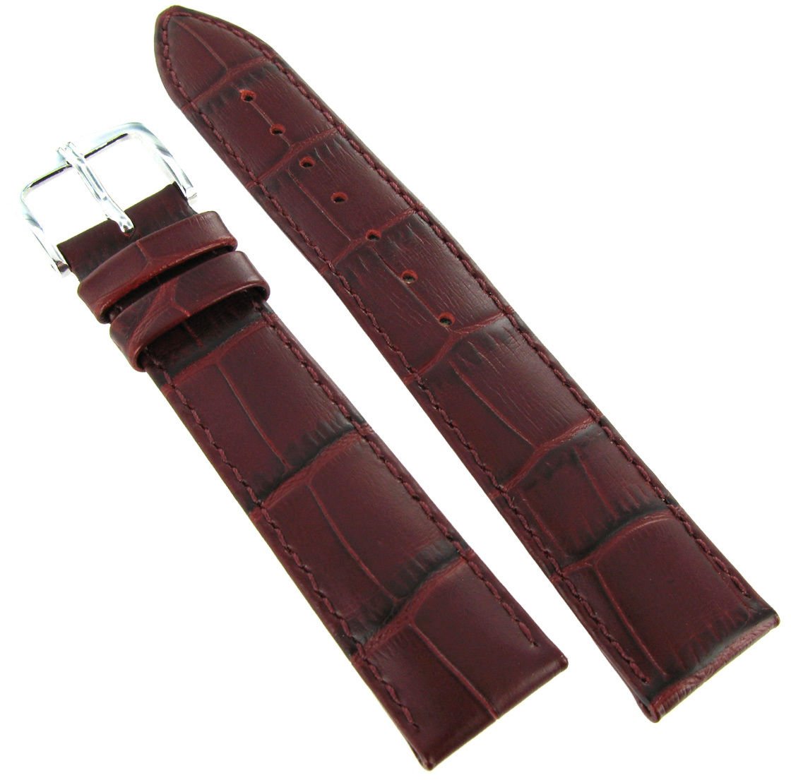 16mm Hirsch Duke Alligator Grain Burgundy Genuine Leather Padded Watch Band Strap