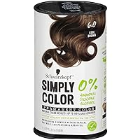 Schwarzkopf Simply Color Hair Color 6.0 Cool Brown, 1 Application - Permanent Hair Dye for Healthy Looking Hair without Ammonia or Silicone, Dermatologist Tested, No PPD & PTD
