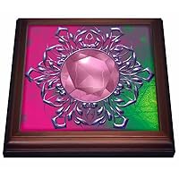 3dRose Pretty Lace Accented Frame with Jewel and Gradient Background Trivet with Ceramic Tile, 8 by 8