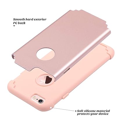 ULAK iPhone 6S Case, iPhone 6 Case, Slim Fit Dual Layer Soft Silicone & Hard Back Cover Bumper Protective Shock-Absorption & Anti-Scratch Case for Apple iPhone 6/6S 4.7 inch, Rose Gold