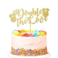 Double The Love Cake Topper, Twins Baby Shower Cake Decors, Gender Reveal Party Decoration Supply, Gold Glitter