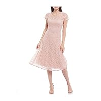 S.L. Fashions Women's Tea Length Cap Sleeve Sequin Lace A-Line Dress