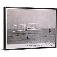Wright Brothers Flight at Kitty Hawk Black Float Frame Canvas Art, Airplane Artwork