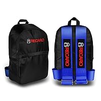 JDM Bride Recaro Racing Laptop Travel Backpack Carbon Fiber Style with Adjustable Harness Straps (RECARO-Blue Strap)