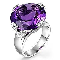 Purple Amethyst Gemstone February Birthstone Real Diamond Solid 14K White Gold Engagement Wedding For Women Ring Set
